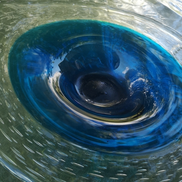 Blue Clear Air Infused Art Glass 17” Decorative Drop Shape Bowl/ Centerpiece - Picture 5 of 8